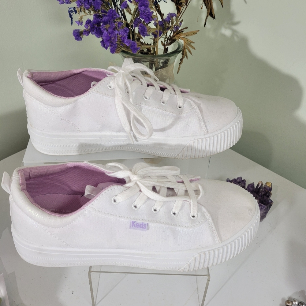 BRAND NEW KEDS IRRIDESCENT white platform triple kick sneakers 👟 - Picture 6 of 9